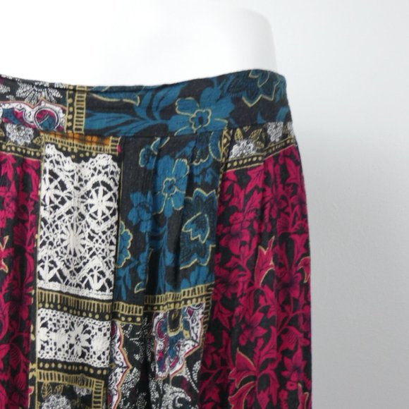 Vintage Options by Worthington Patchwork Black Green and Pink Midi Skirt Large - Picture 5 of 9